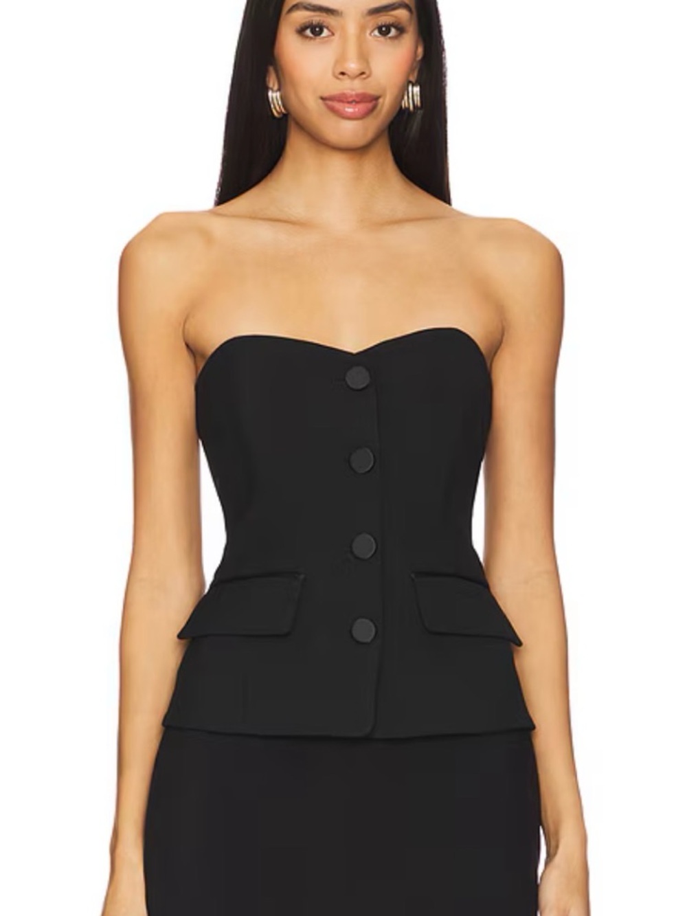 Veronica Beard Black Strapless Corset Top with Button Front